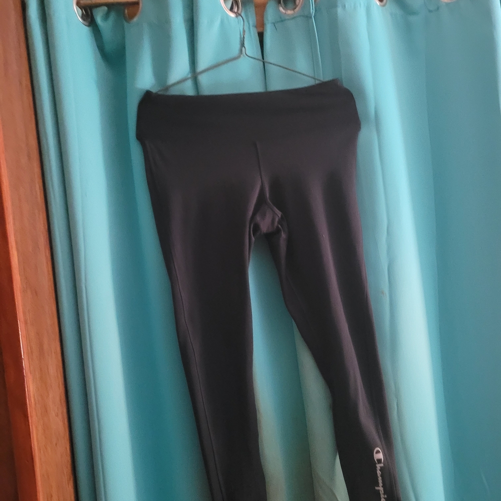 Champion Blk Size L Sport Leggings Back Zipper 90 Poly 10 Elastic